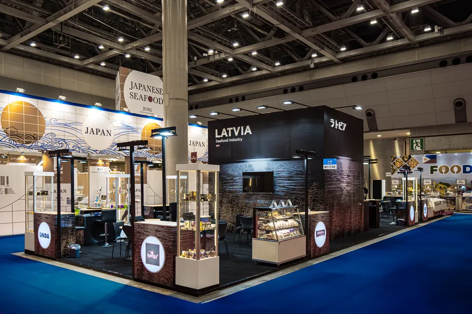 Latvian Fish Processing Industry stends FOODEX, Japāna 2024. Izstāžu stenda dizains, ražošana un montāža, EVENT MORE