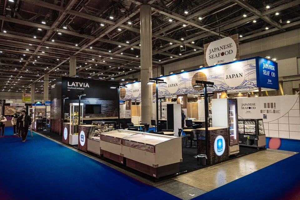 Latvian Fish Processing Industry stends FOODEX, Japāna 2024. Izstāžu stenda dizains, ražošana un montāža, EVENT MORE